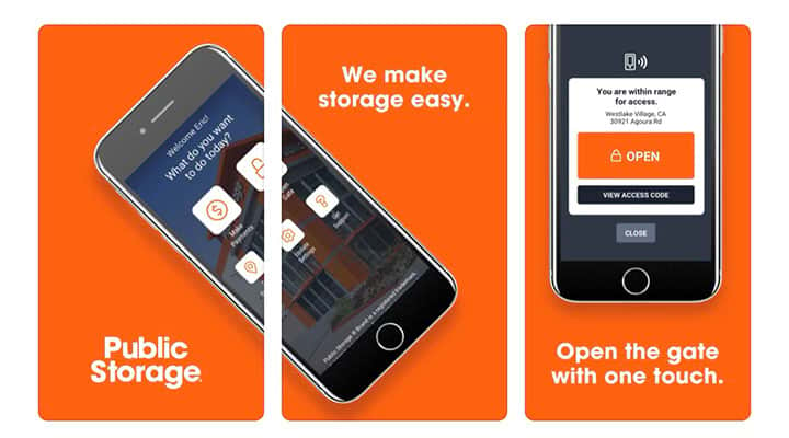 view of Public Storage app when you download on the App Store